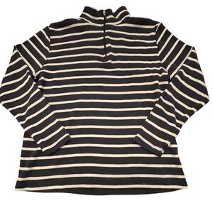 LL Bean Womens Small Navy Blue White Striped 100% Cotton Quarter Zip Pullover